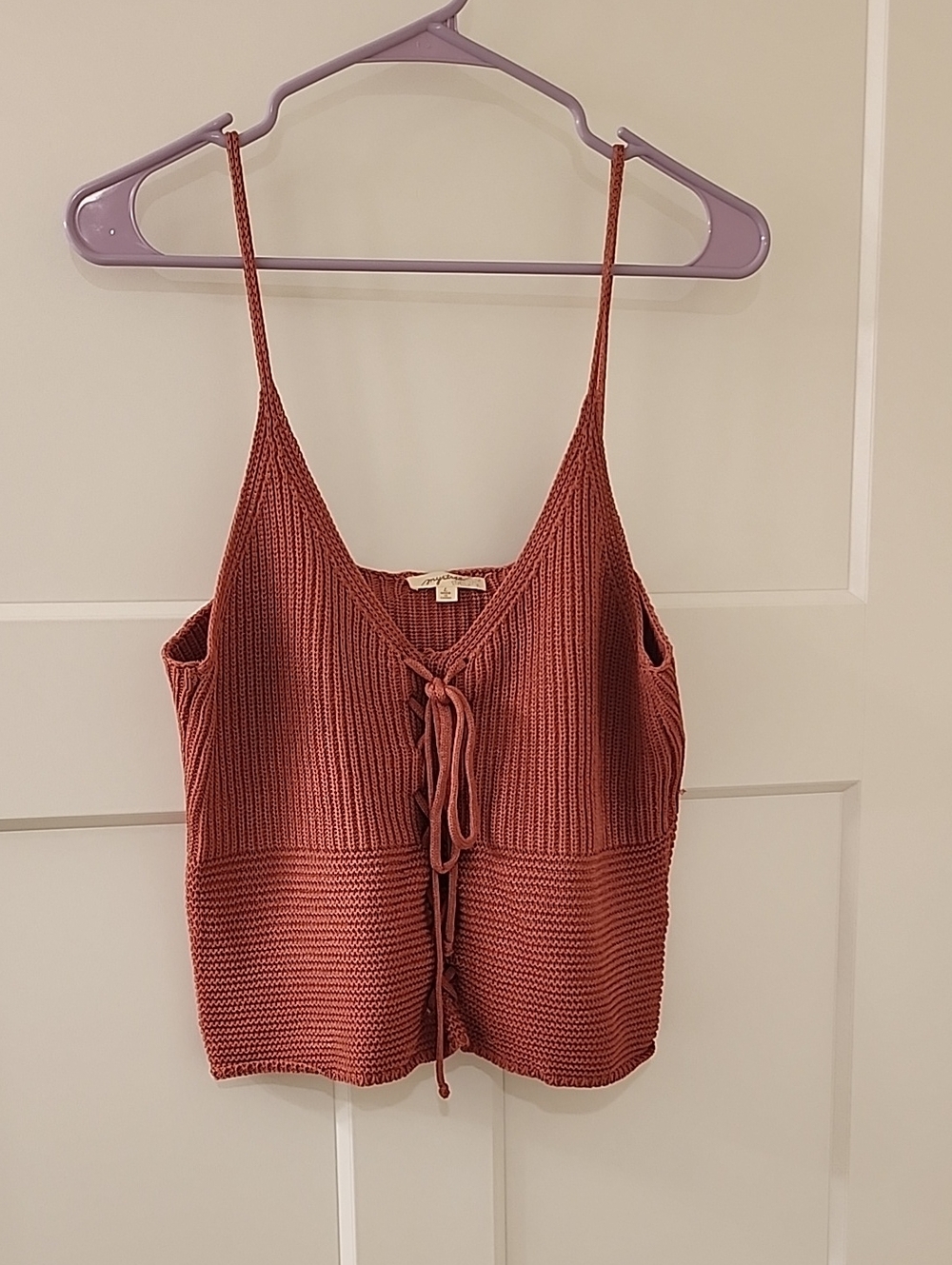 Mystree Rust Tie-Front Knit Cami - Women